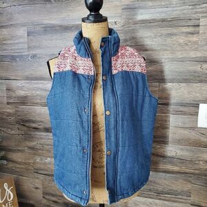 E 2 Western Denim Puffer Jacket Large Full Zip Button